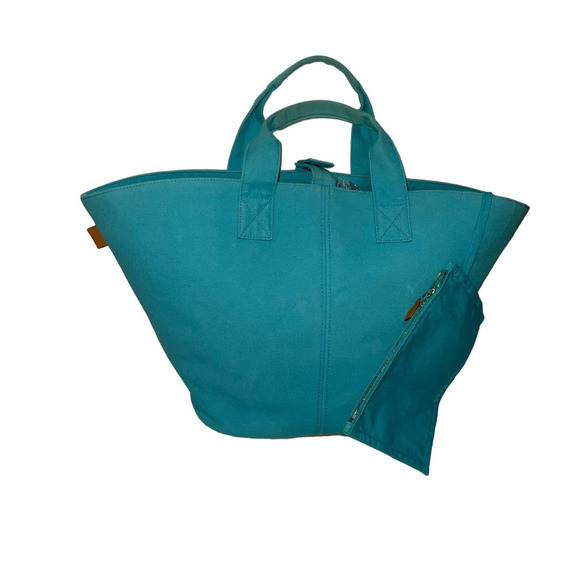 Hermes Blue Atoll Canvas Beach Tote Handbag - Picture 1 of 16